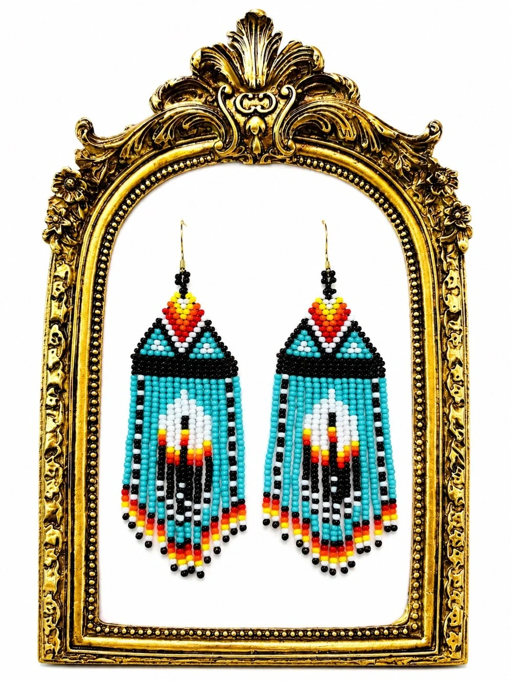 Handmade Turquoise Seed Bead Fringe Earrings